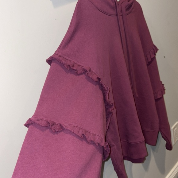Rebecca Minkoff Evelyn Hoodie Sweatshirt Ruffle Sleeve Size XL Color:Grape - Picture 5 of 10